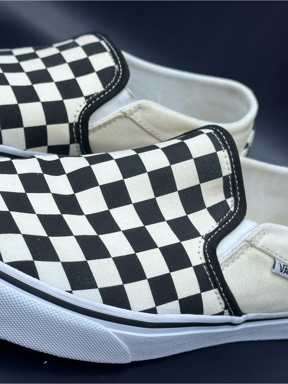 Size 10 Vans Women’s Asher Slip-On Skate Shoes Black White Checkerboard
